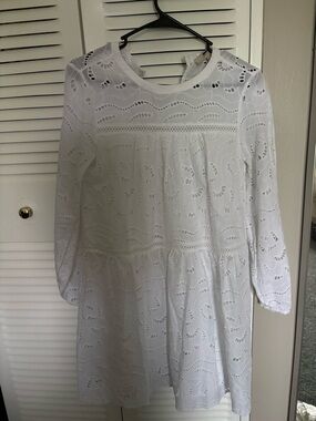 LOFT White Eyelet Long-Sleeve Dress